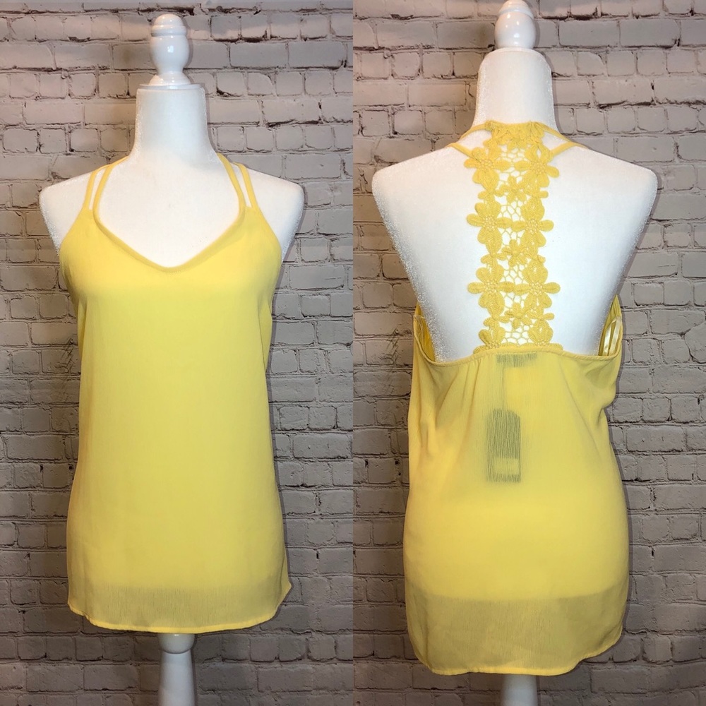 Very J Yellow Floral Lace Tank Top NWT